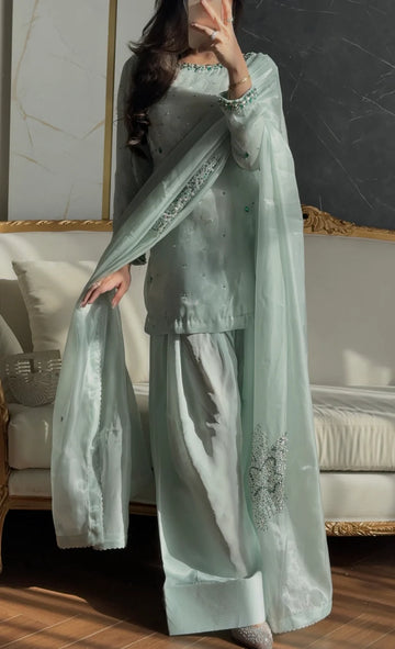 Nurele green lava silk suit