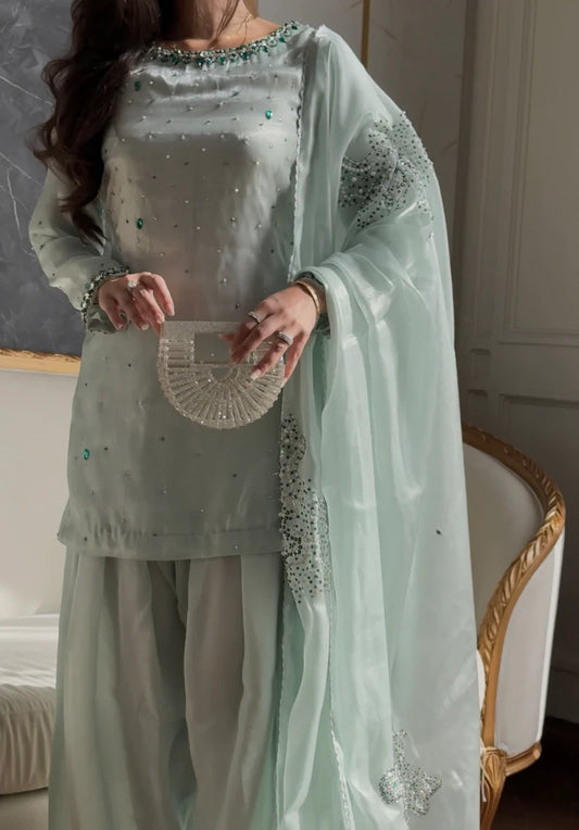 Nurele green lava silk suit