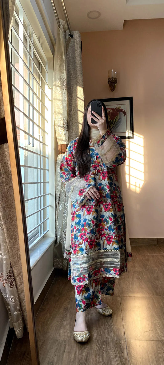 3 Piece- Pure Lawn Prinred Stitched Dress