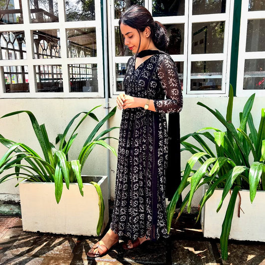 Beautiful Purple Georgette Silk Kali Cut Maxi