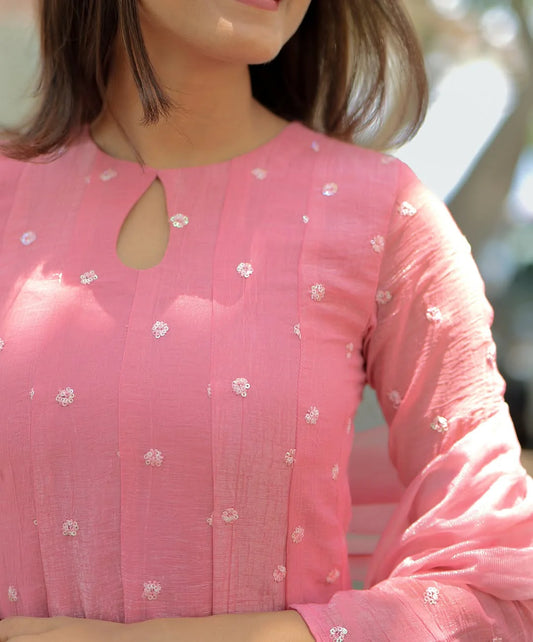 Beautiful Pink Tafeta Silk Kali Cut Maxi