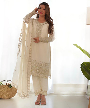 Salwar White Silk Sequin Work