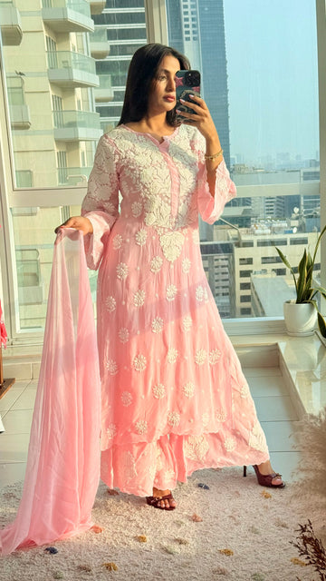 Pink Chikankari Muslin Cord Set