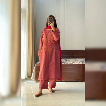 Roman silk Embroidered Suit With Dupatta