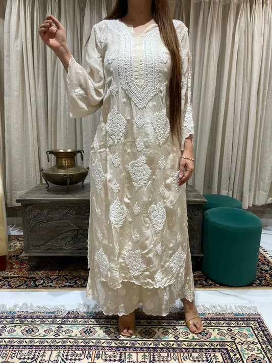 DESIGNER WEAR CHIKANKARI KURTI PLAZO PAIR
