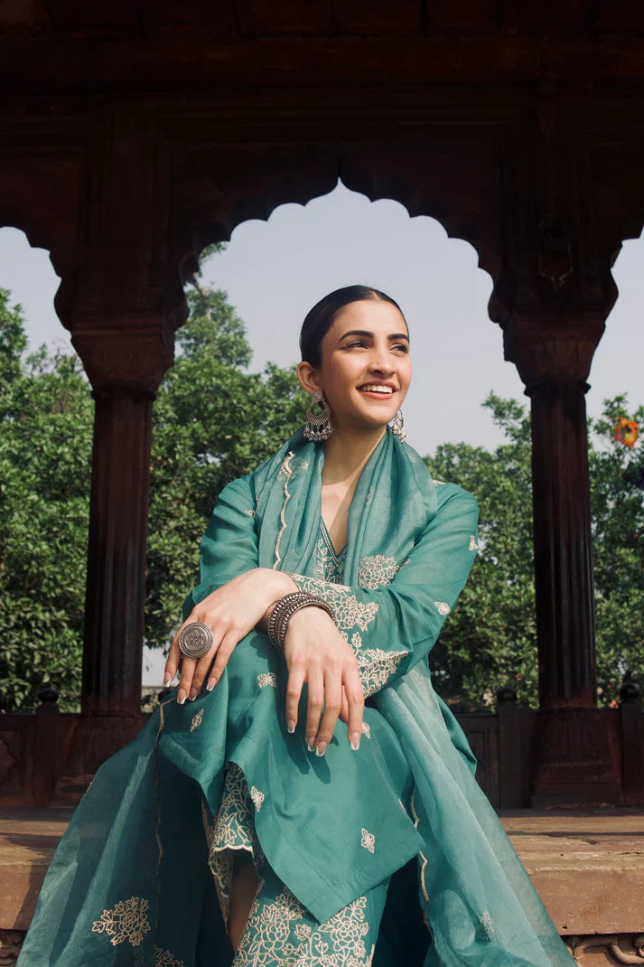 Pine Green Chanderi Silk Suit Set