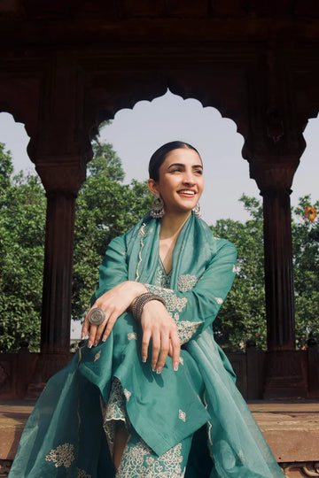 Pine Green Chanderi Silk Suit Set