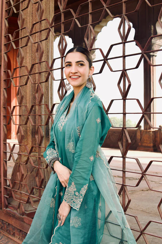 Pine Green Chanderi Silk Suit Set