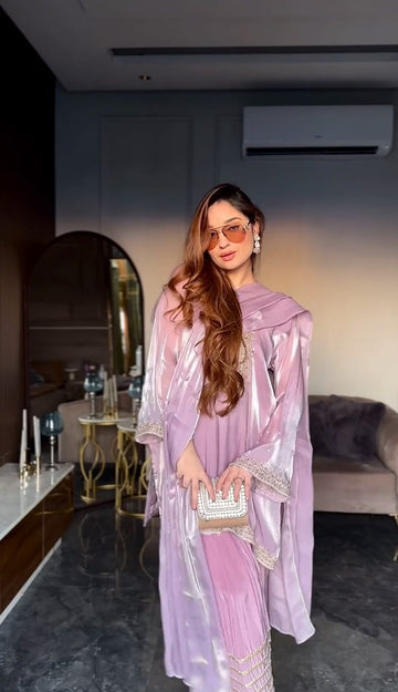 pink gawadin silk suit ready with hand work
