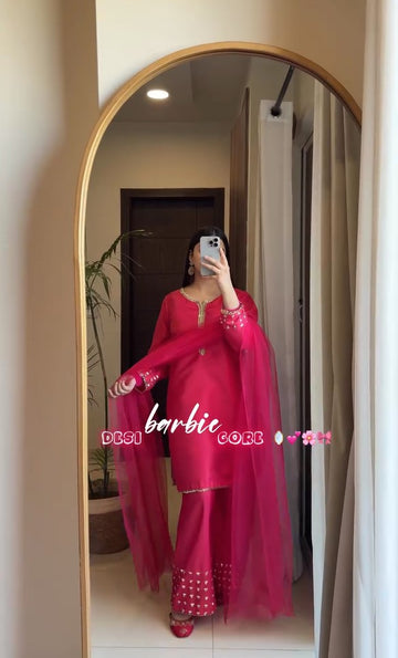 Pink Mashaal V-neckline Suit