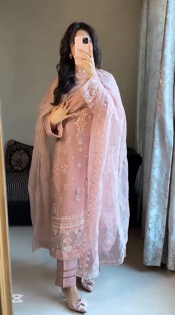 Baby Pink Heavy Embordered Suit Set