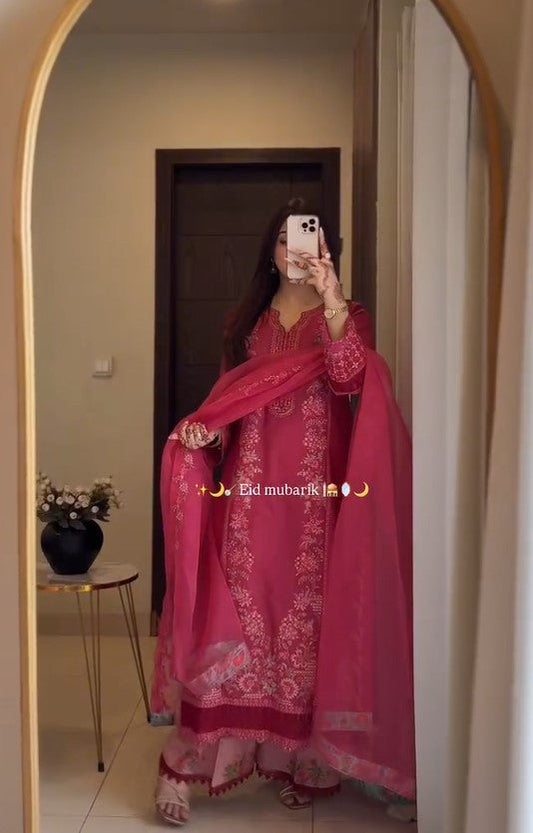 Pink Heavy Embordered Suit Set
