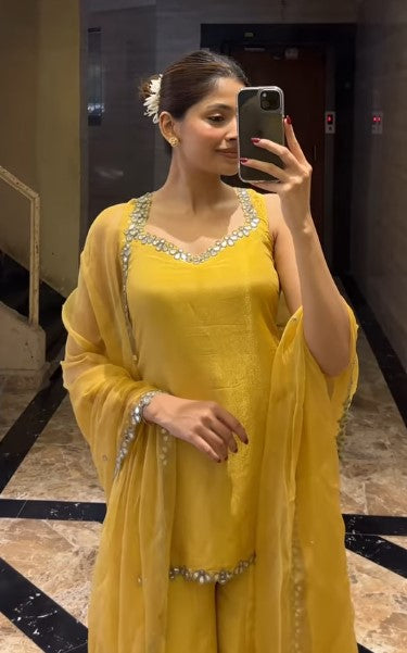 Neon Yellow Colour Sharara Suit