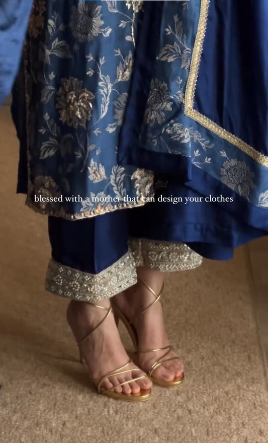 Blue & Gold Embordered Designer Suit