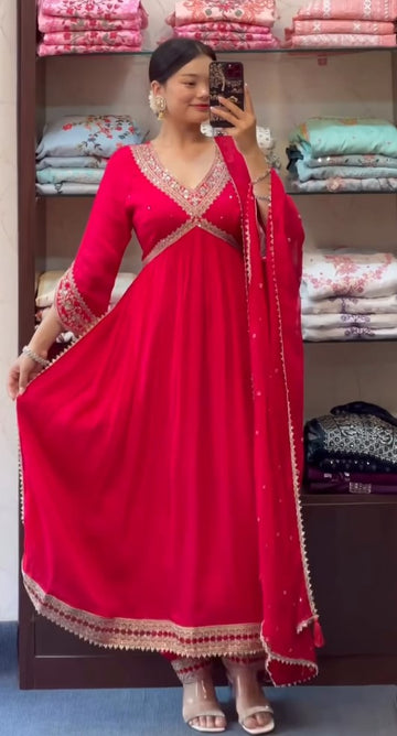 Dark Pink Suit Set With Dupatta