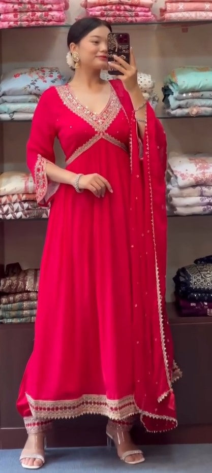 Dark Pink Suit Set With Dupatta