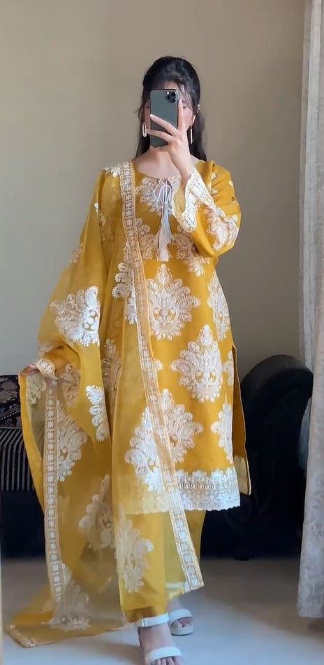 Lemon yellow Embordered Suit