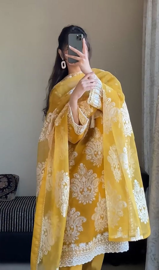 Lemon yellow Embordered Suit
