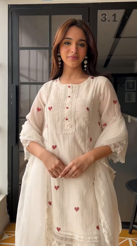 White Embroidered Kurta with Pant