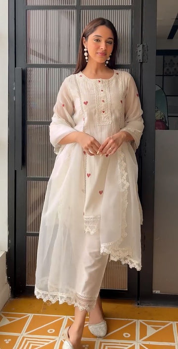White Embroidered Kurta with Pant