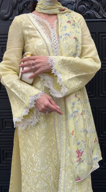 Lemon Yellow Jamawar Suit