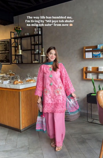 Floral Baby Pink Embroidered Suit