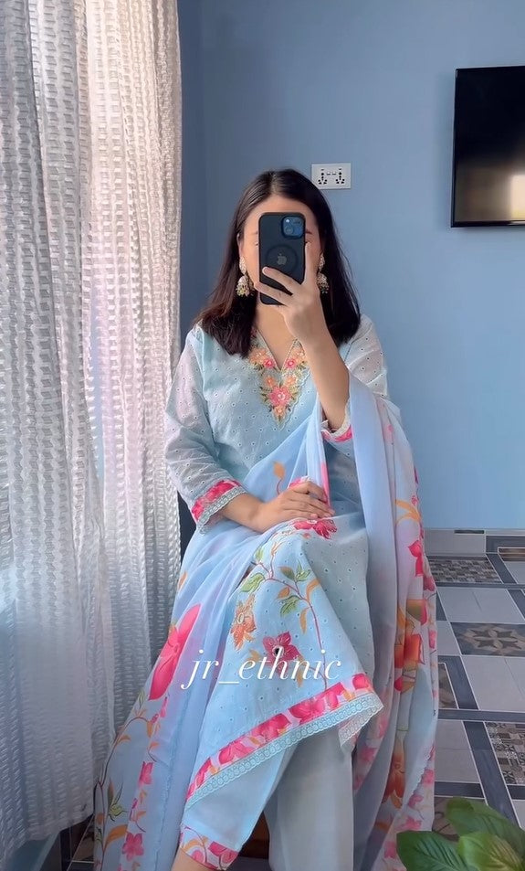 stunning Floral Suit Set With Dupatta