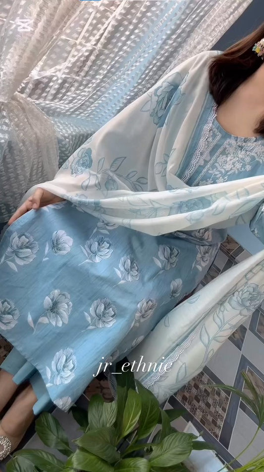 stunning Floral Suit Set With Dupatta