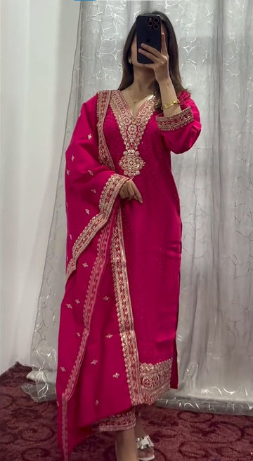 New Embroidered  Suit Set With Dupatta