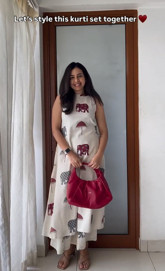 New White cotton Kurti Set