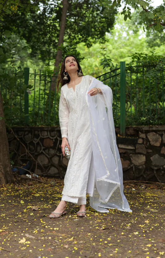 White Embroidered Suit Set.