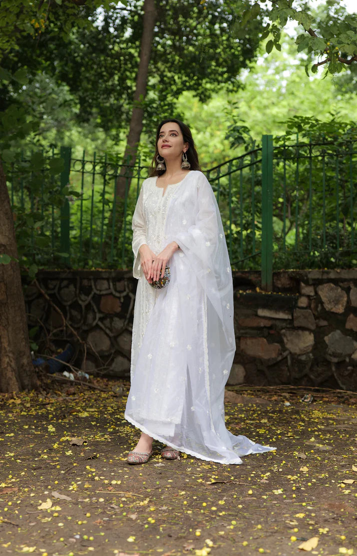 White Embroidered Suit Set.