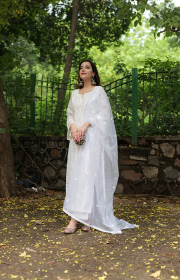 White Embroidered Suit Set.