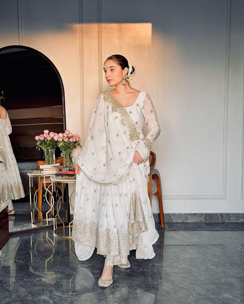 White Colour Embroidered Suit Set