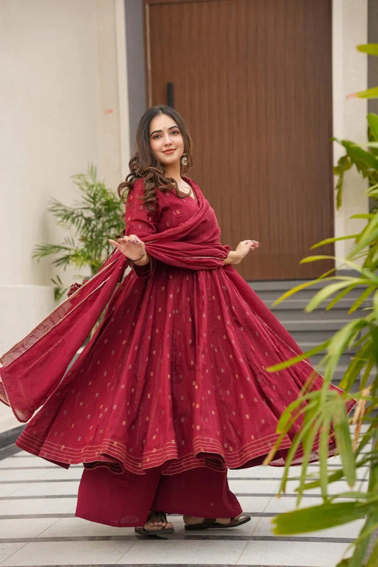 Maroon Colour Maslin Anarkali Suit Set