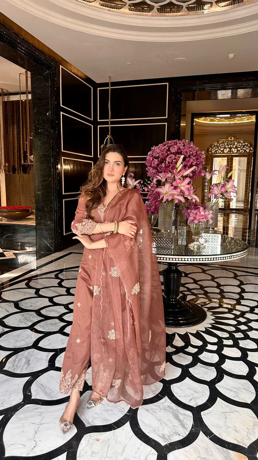 Walnut Brown Chanderi Silk Suit Set