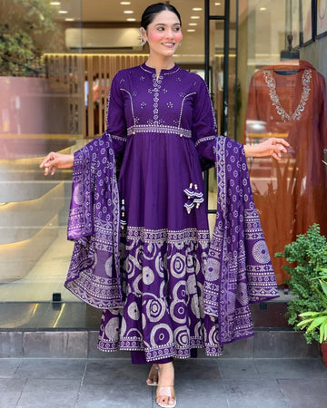 Purple pure Muslin Silk Suit