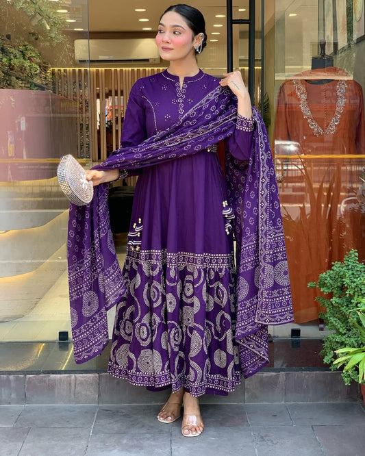 Purple pure Muslin Silk Suit