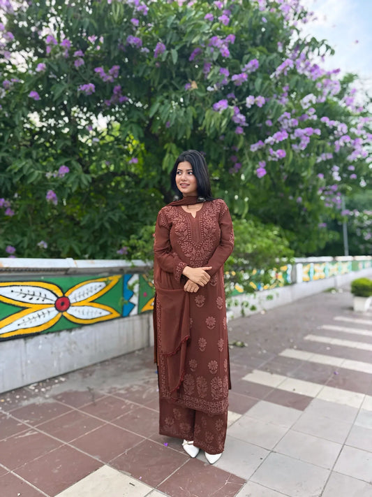 New Chikankari special Ethnic Set(Brown)